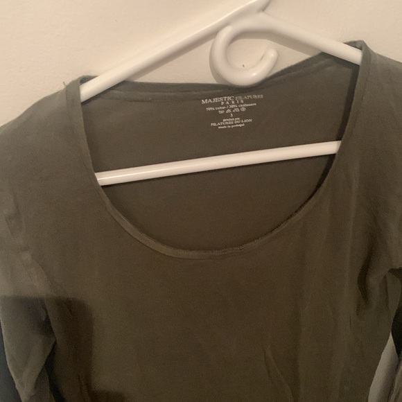Gorgeous Cashmere Blend Majestic Filatures Paris Olive Scoop Neck Long Sleeve T - Picture 3 of 4